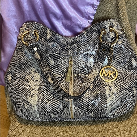 Michael Kors Handbags - Michael Kors Black and Gray Snake Print Shoulder Bag